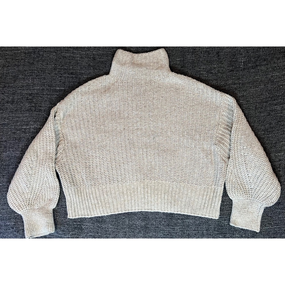 Beige Chunky Knit Mock Neck Balloon Sleeve Cropped Sweater Medium H&M Divided